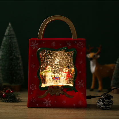 SINT Christmas Musical Red Gift Bag Snow Globe Lantern with Snowman Family Scene for Christmas Decoration