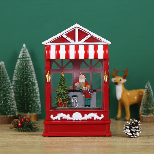 SINT Christmas Musical Coffee Shop Snow Globe with Santa Claus Scene for Christmas Decoration