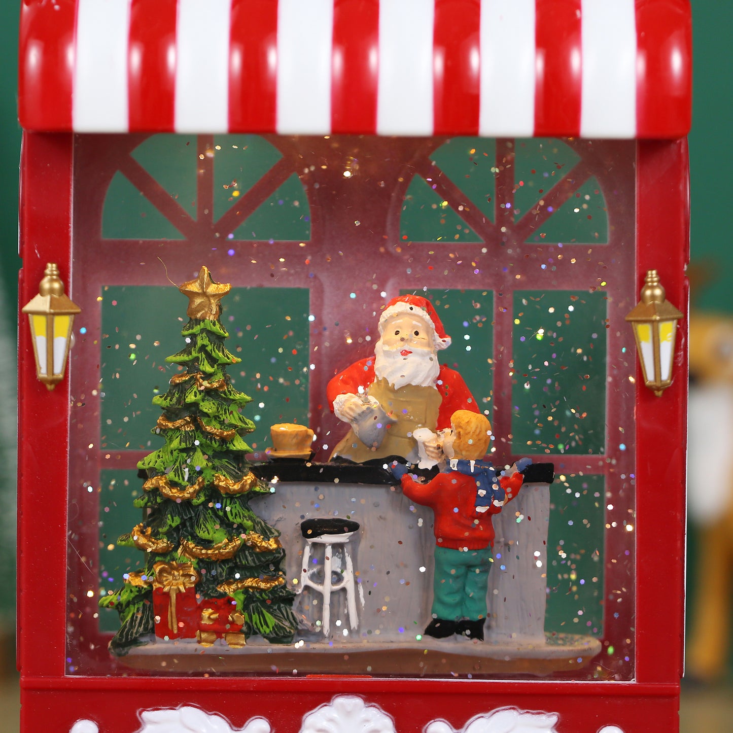 SINT Christmas Musical Coffee Shop Snow Globe with Santa Claus Scene for Christmas Decoration