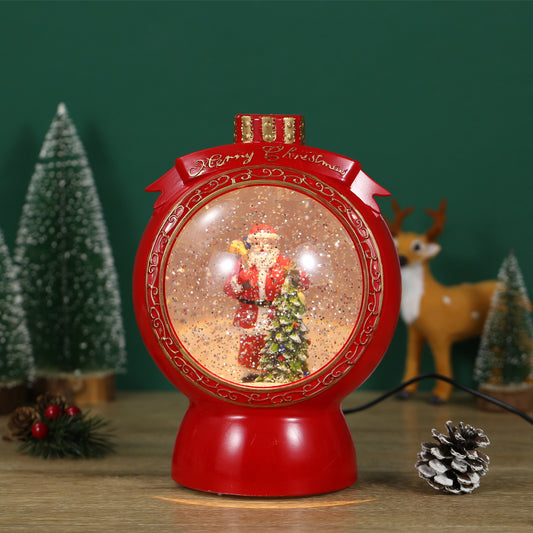 SINT Christmas Musical Red Round Snow Globe Lantern with Santa Claus Scene for Christmas Decoration