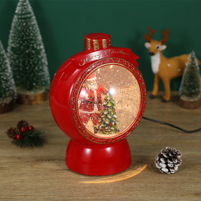 SINT Christmas Musical Red Round Snow Globe Lantern with Santa Claus Scene for Christmas Decoration