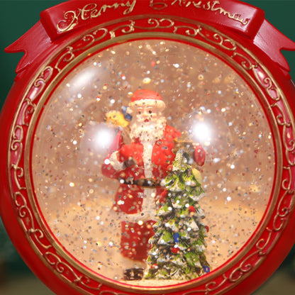 SINT Christmas Musical Red Round Snow Globe Lantern with Santa Claus Scene for Christmas Decoration