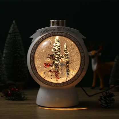 SINT Christmas Musical White Round Snow Globe Lantern with Snowman Family Scene for Christmas Decoration