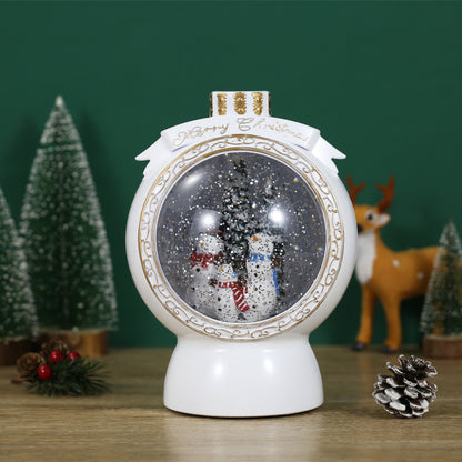 SINT Christmas Musical White Round Snow Globe Lantern with Snowman Family Scene for Christmas Decoration