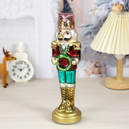 SINT Green Color Glass Lightup Nutcrackers Figurine Ornaments Christmas Decoration