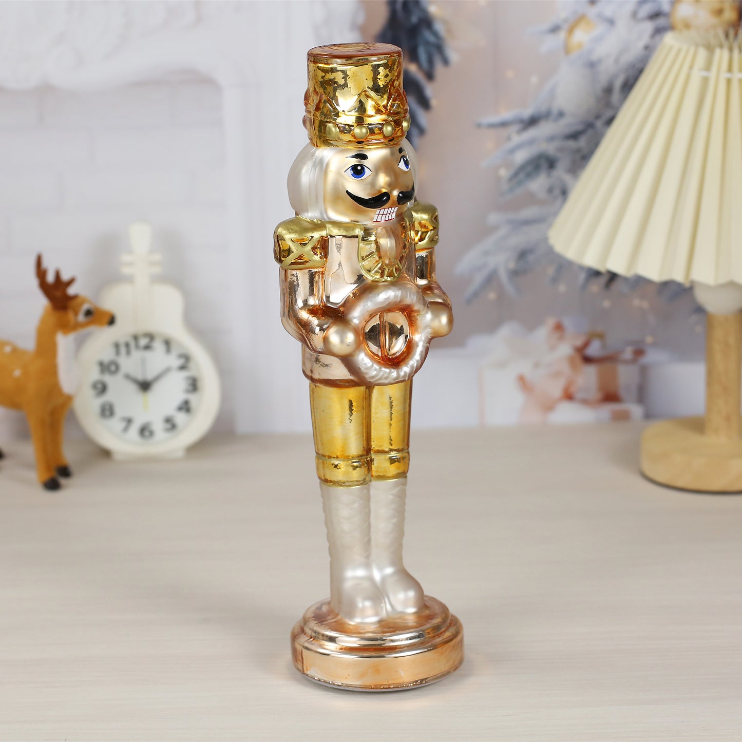 SINT Golden Color Glass Lightup Nutcrackers Figurine Ornaments for Christmas Decoration