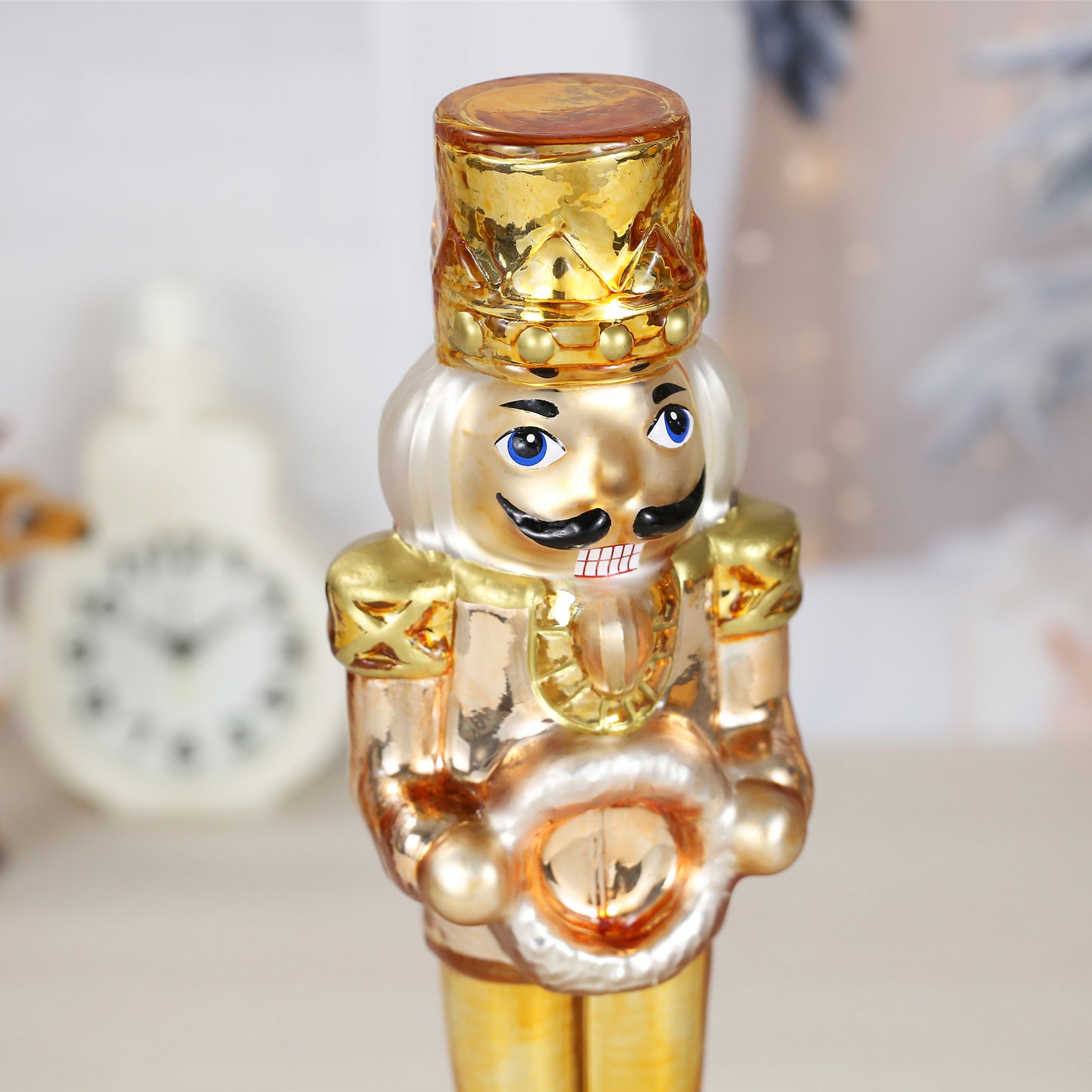 SINT Golden Color Glass Lightup Nutcrackers Figurine Ornaments for Christmas Decoration