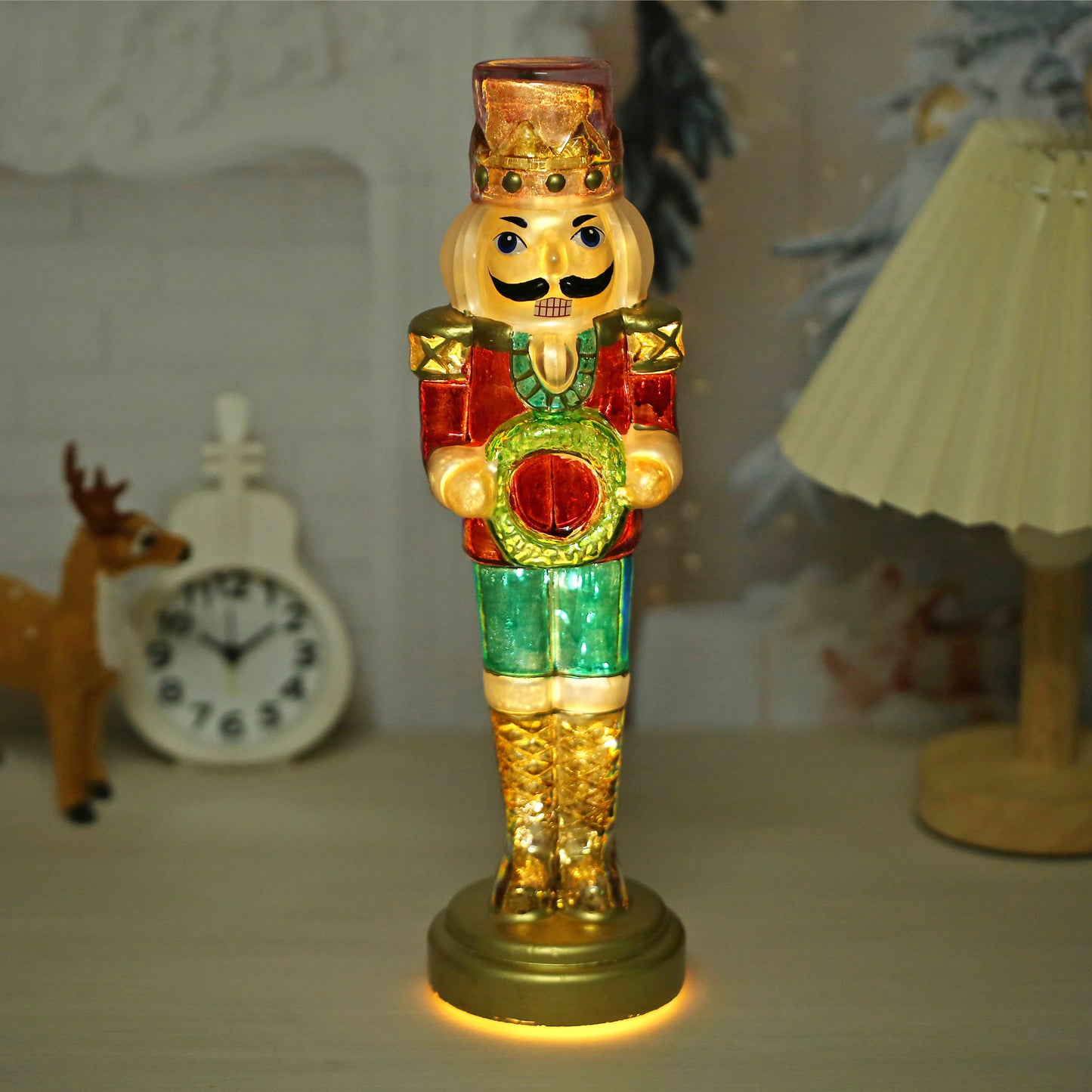 SINT Green Color Glass Lightup Nutcrackers Figurine Ornaments Christmas Decoration