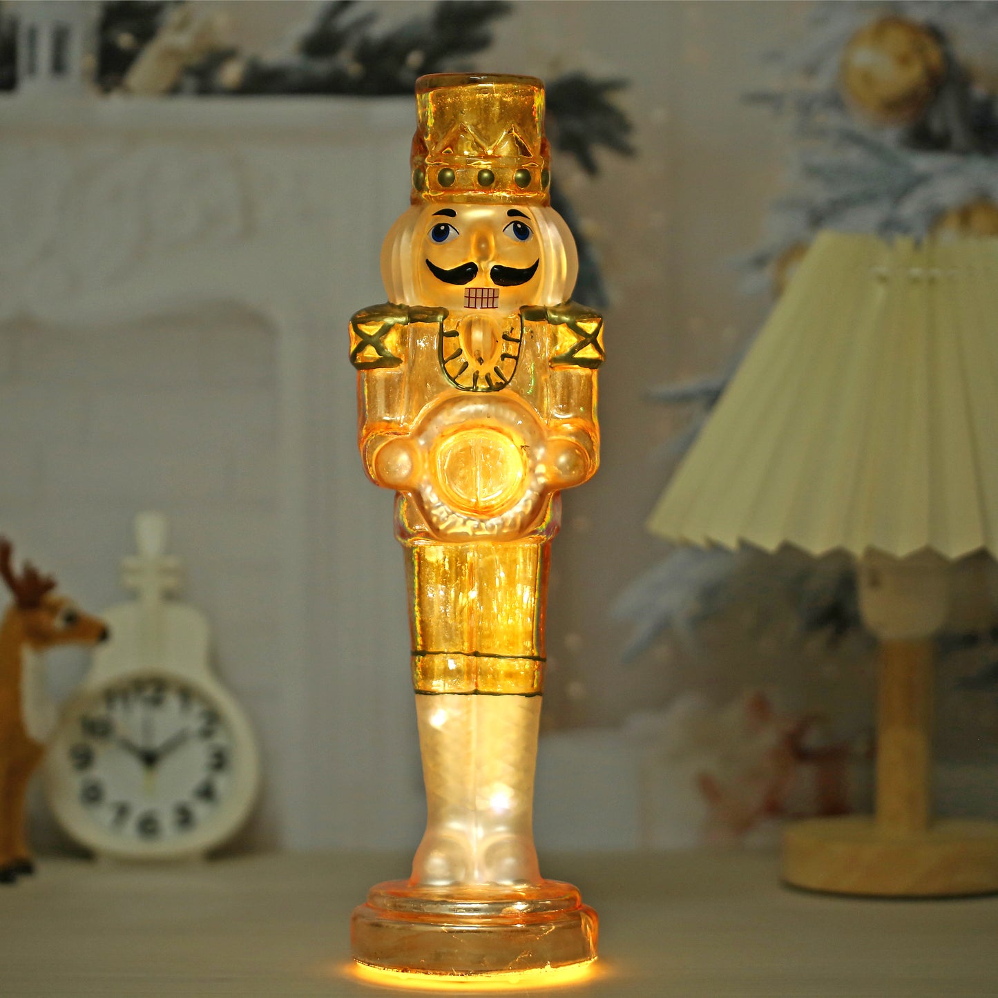 SINT Golden Color Glass Lightup Nutcrackers Figurine Ornaments for Christmas Decoration