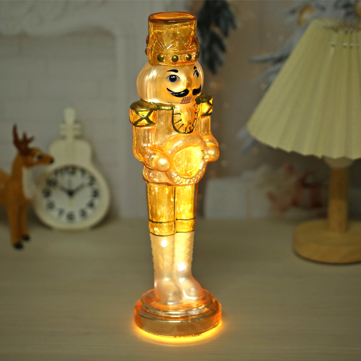 SINT Golden Color Glass Lightup Nutcrackers Figurine Ornaments for Christmas Decoration