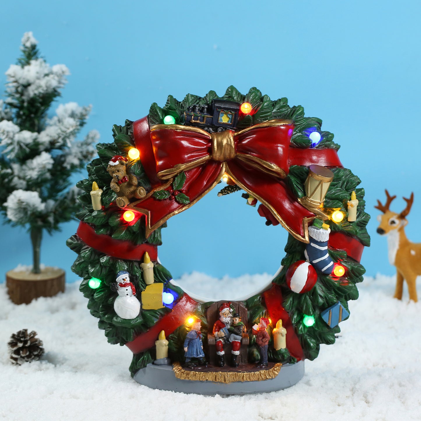 Santa Claus Lighted Battery Operated Musical Tabletop Christmas village Ornament for Home Christmas Decoration