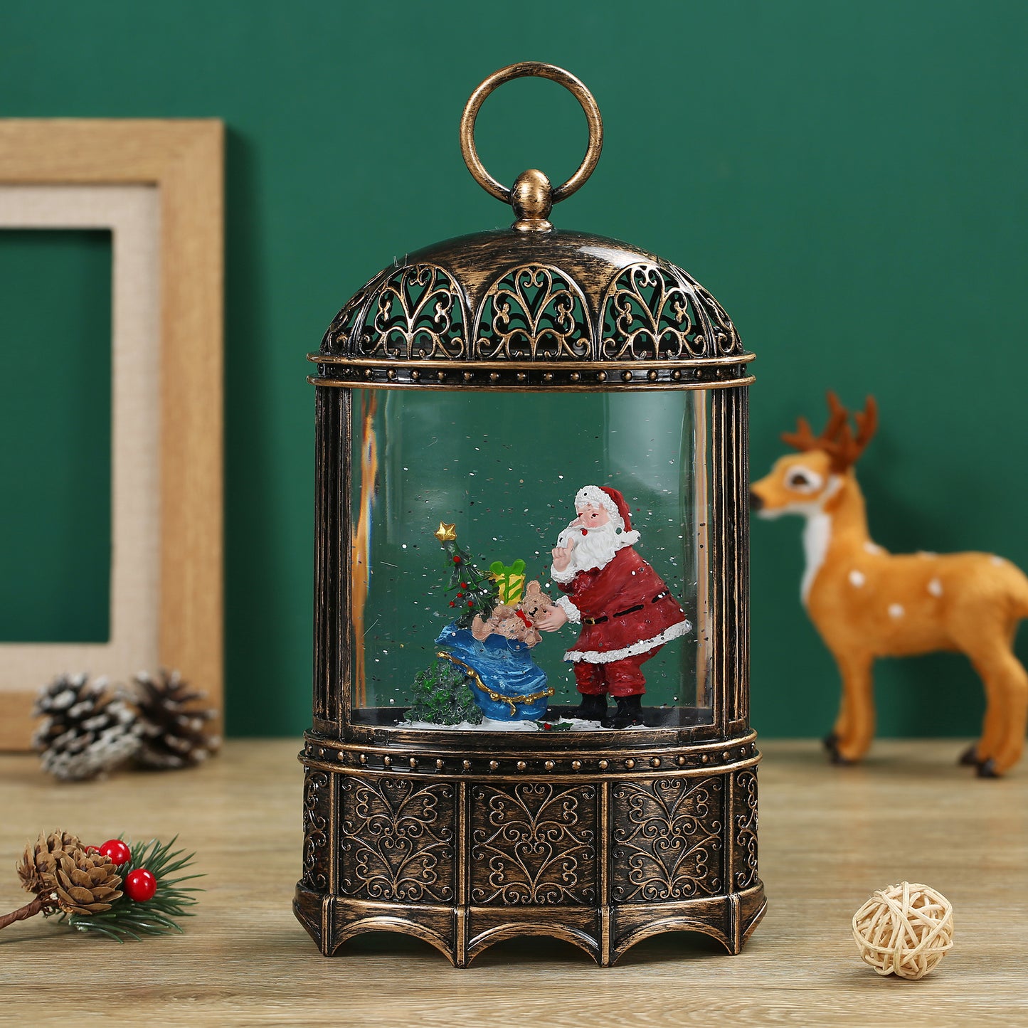 SINT Christmas Vintage Snow Globe Lantern (Santa Claus with Teddy and Gift)