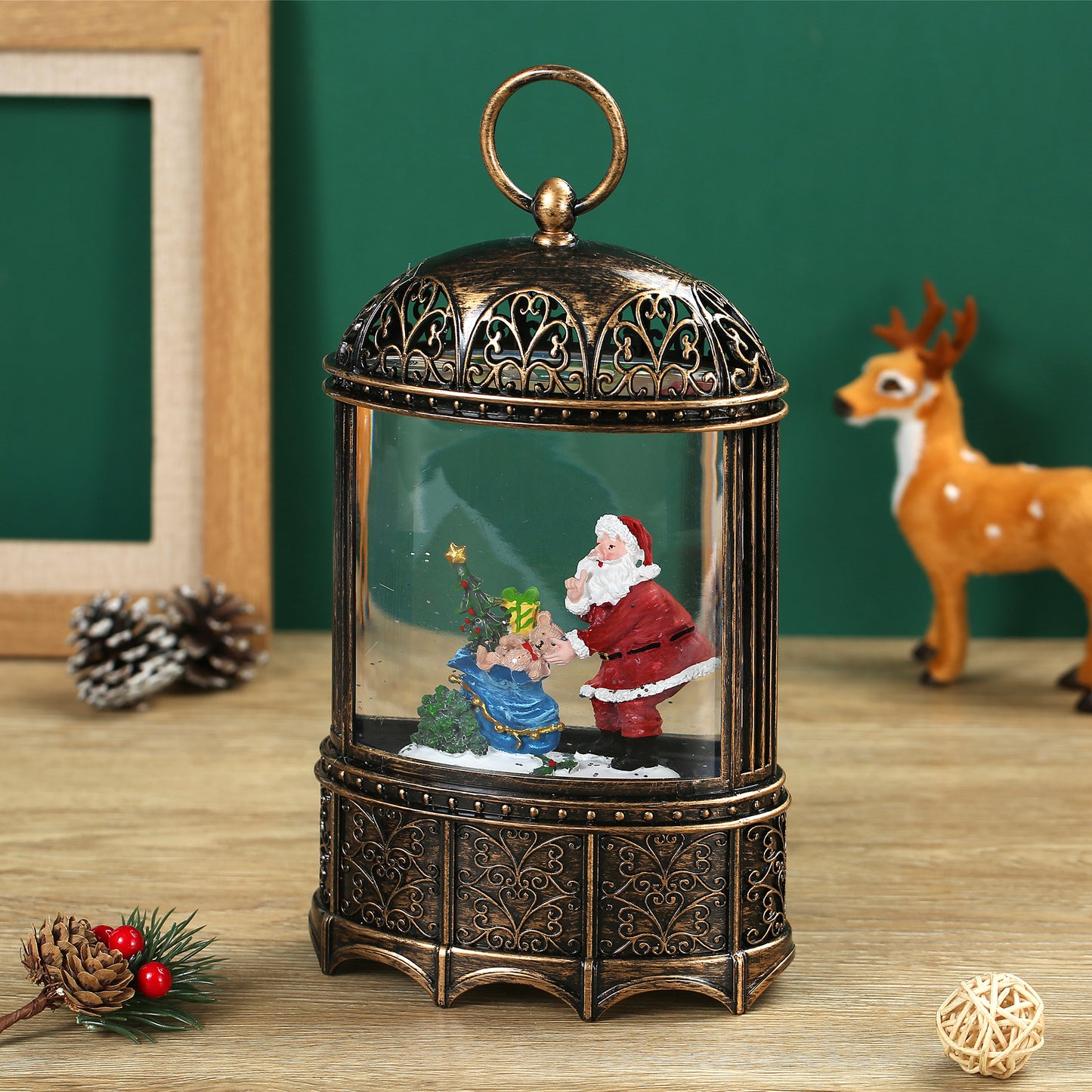 SINT Christmas Vintage Snow Globe Lantern (Santa Claus with Teddy and Gift)