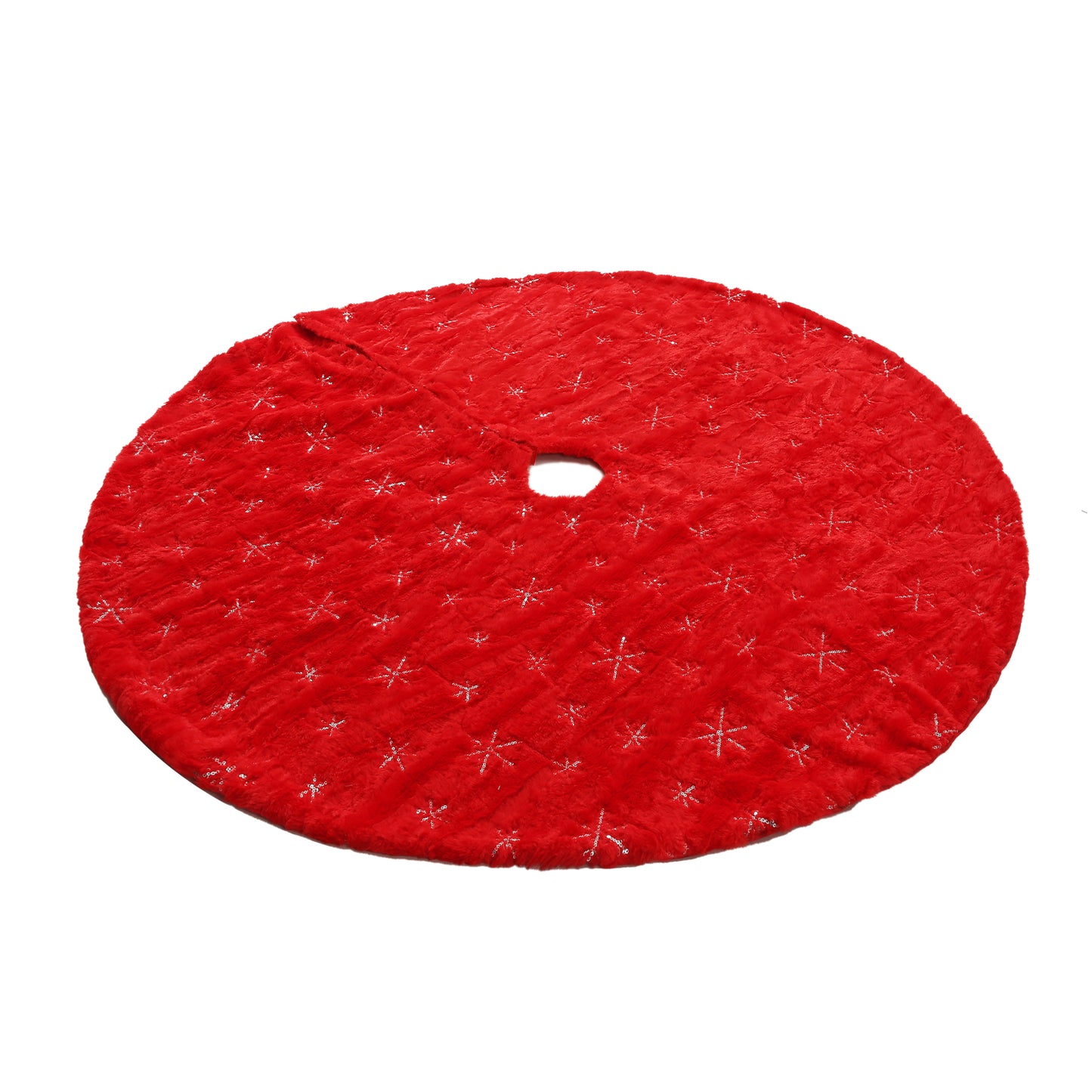 SINT 48 Inch Large Red Chritsmas Tree Skirt with Gold Snowflake