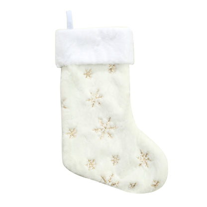 SINT 17 Inch Large White Christmas Hanging Stockings with Golden Sequin Snowflakes