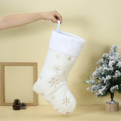 SINT 17 Inch Large White Christmas Hanging Stockings with Golden Sequin Snowflakes