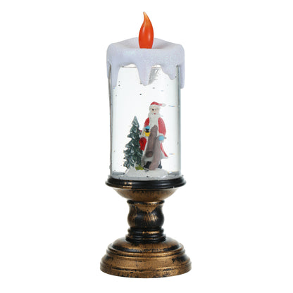 SINT Musical Snow Globe Candlestick Lantern with Santa Claus Scene for Christmas Decoration