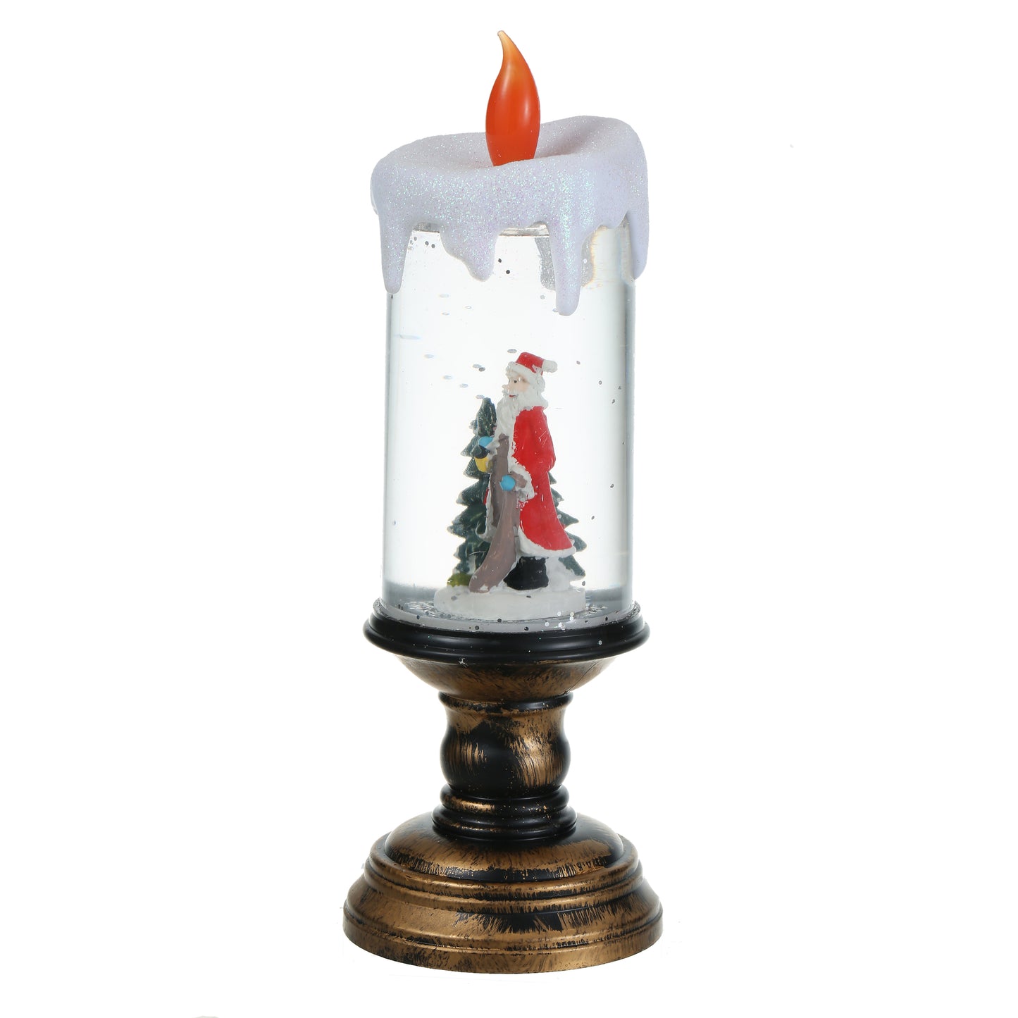 SINT Musical Snow Globe Candlestick Lantern with Santa Claus Scene for Christmas Decoration