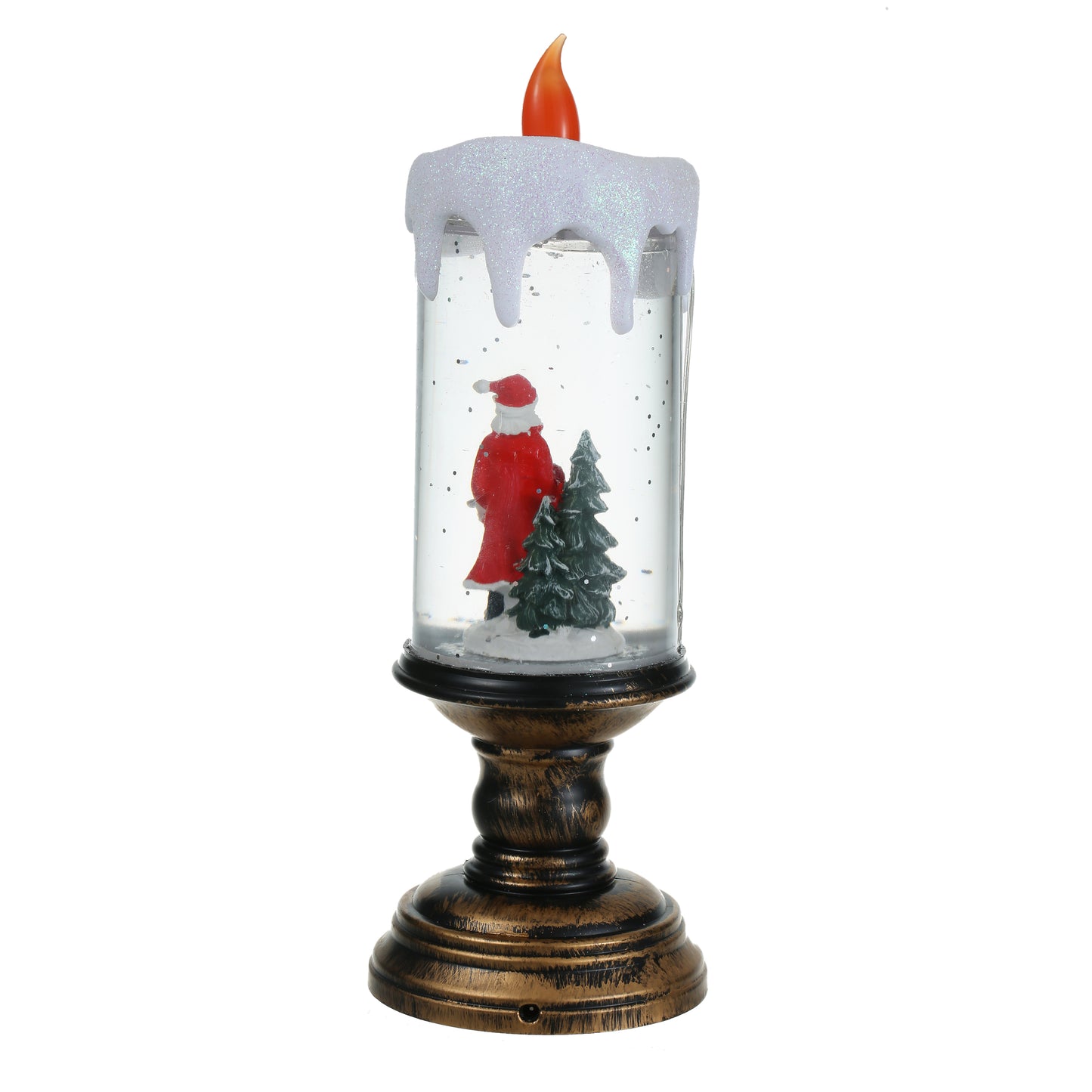 SINT Musical Snow Globe Candlestick Lantern with Santa Claus Scene for Christmas Decoration