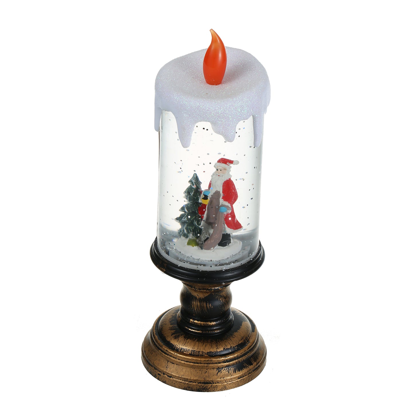 SINT Musical Snow Globe Candlestick Lantern with Santa Claus Scene for Christmas Decoration