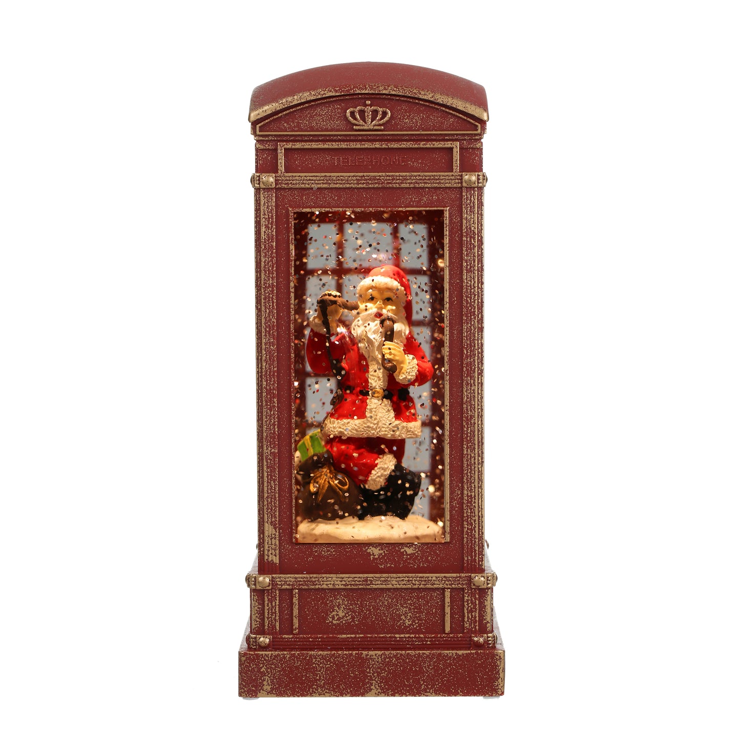 SINT Christmas Musical Phone Booth Snow Globe with Santa on Phone Scene for Christmas Decoration