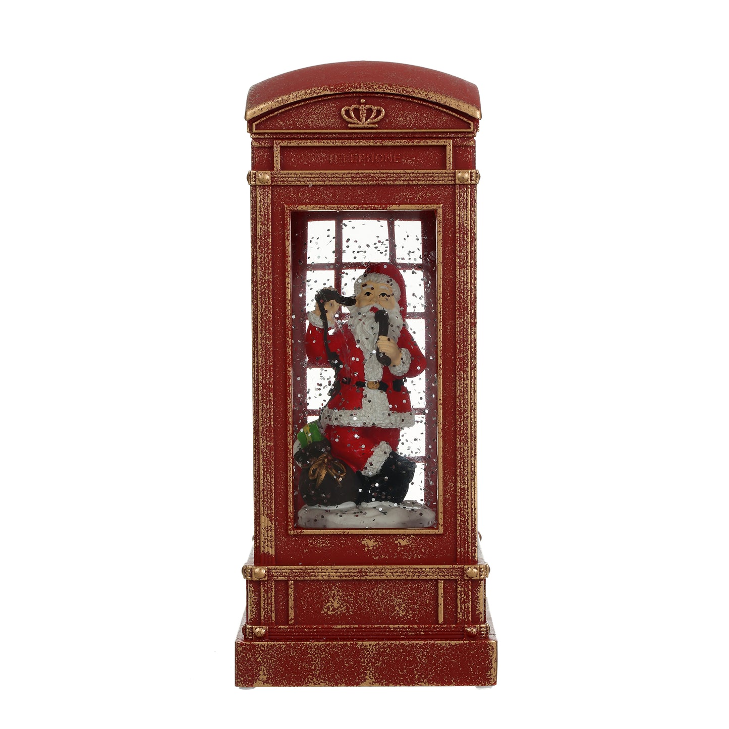 SINT Christmas Musical Phone Booth Snow Globe with Santa on Phone Scene for Christmas Decoration