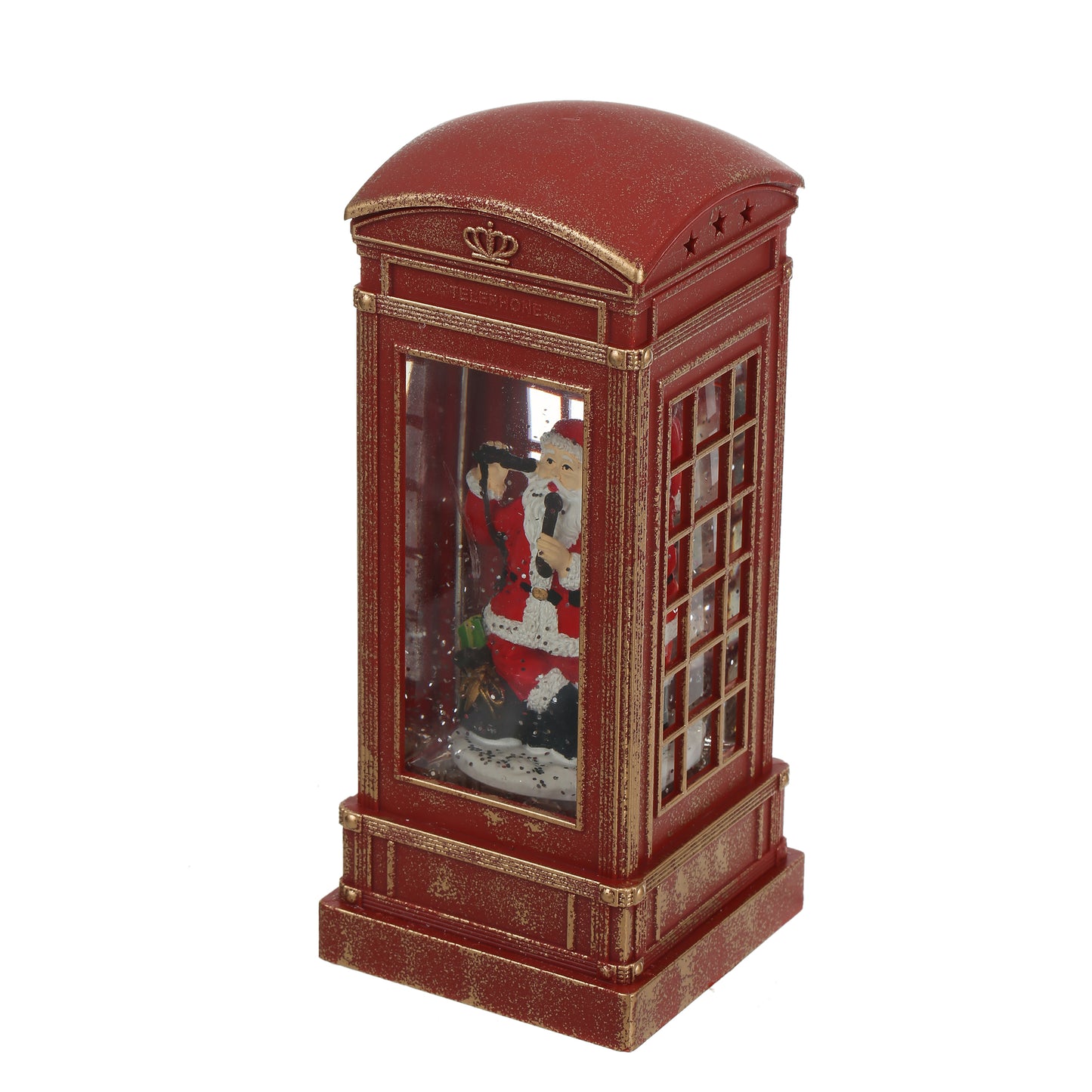 SINT Christmas Musical Phone Booth Snow Globe with Santa on Phone Scene for Christmas Decoration