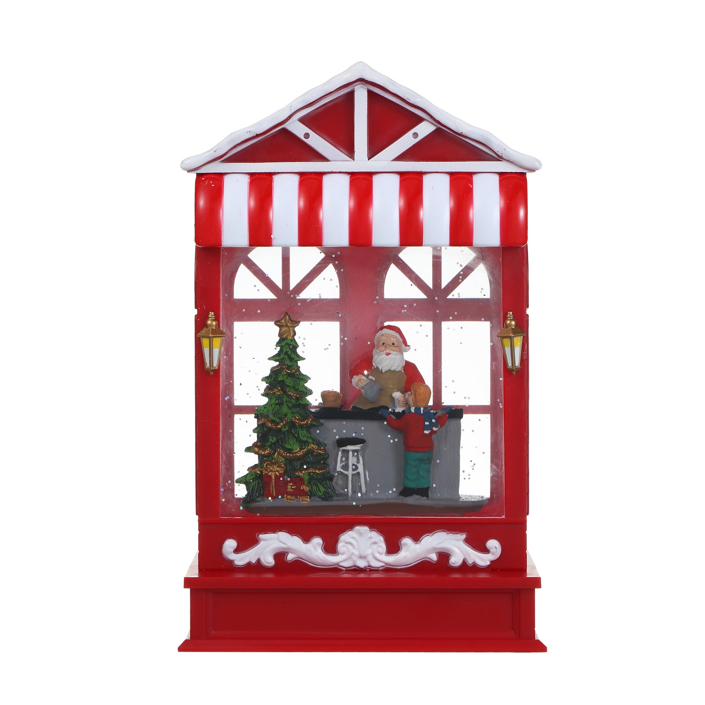 SINT Christmas Musical Coffee Shop Snow Globe with Santa Claus Scene for Christmas Decoration