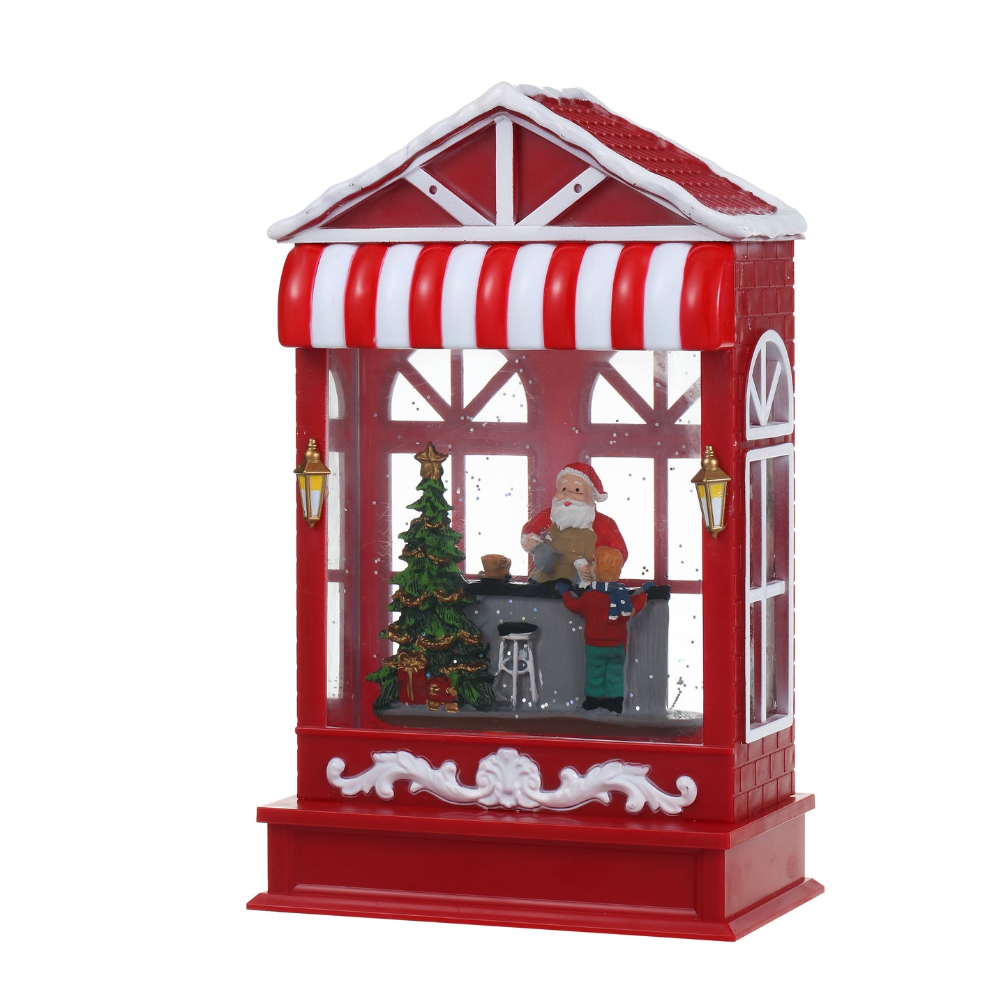 SINT Christmas Musical Coffee Shop Snow Globe with Santa Claus Scene for Christmas Decoration