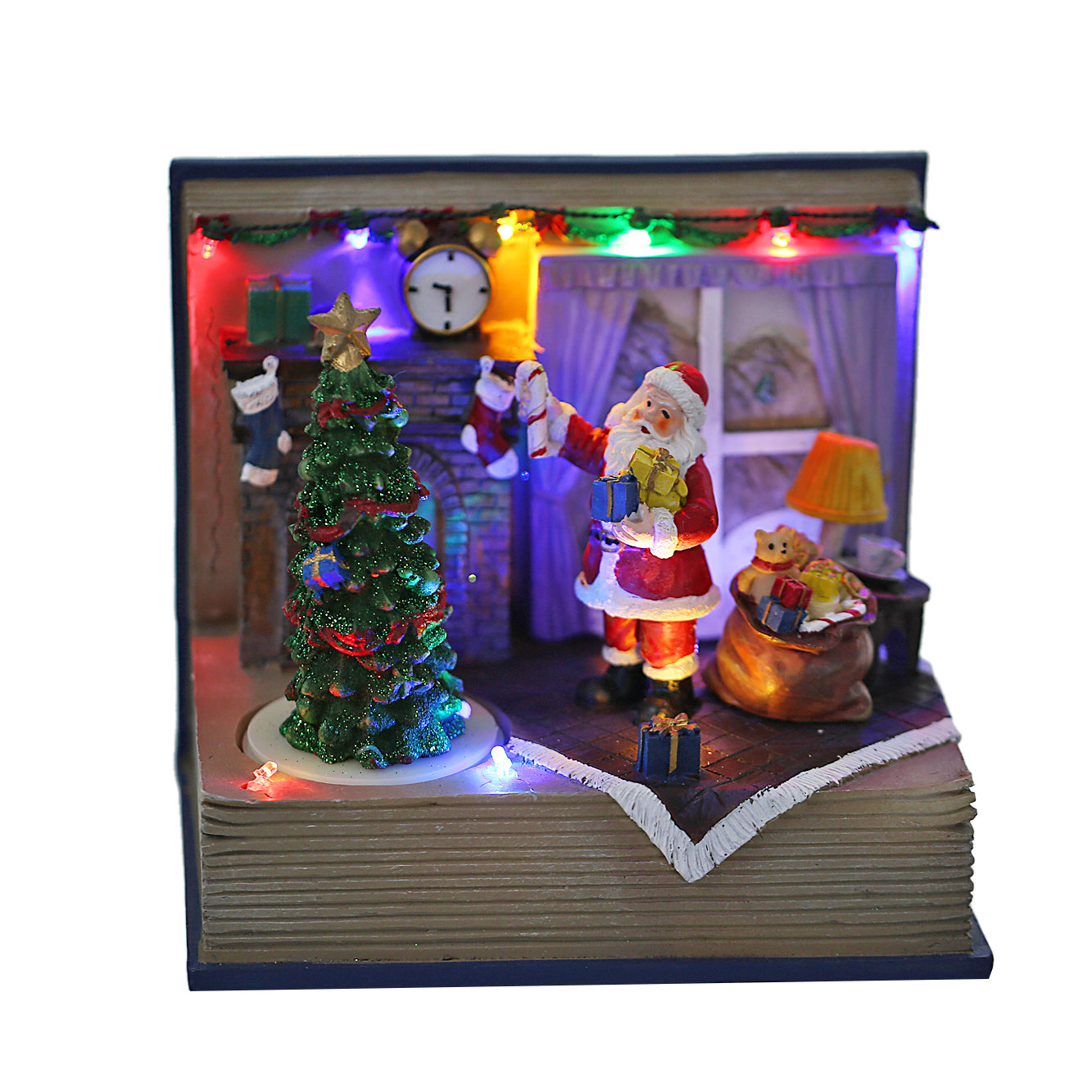 Santa Claus Lighted Battery Operated Musical Tabletop Christmas village Ornament for Home Christmas Decoration