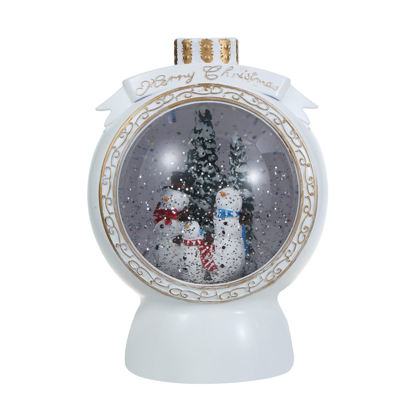 SINT Christmas Musical White Round Snow Globe Lantern with Snowman Family Scene for Christmas Decoration