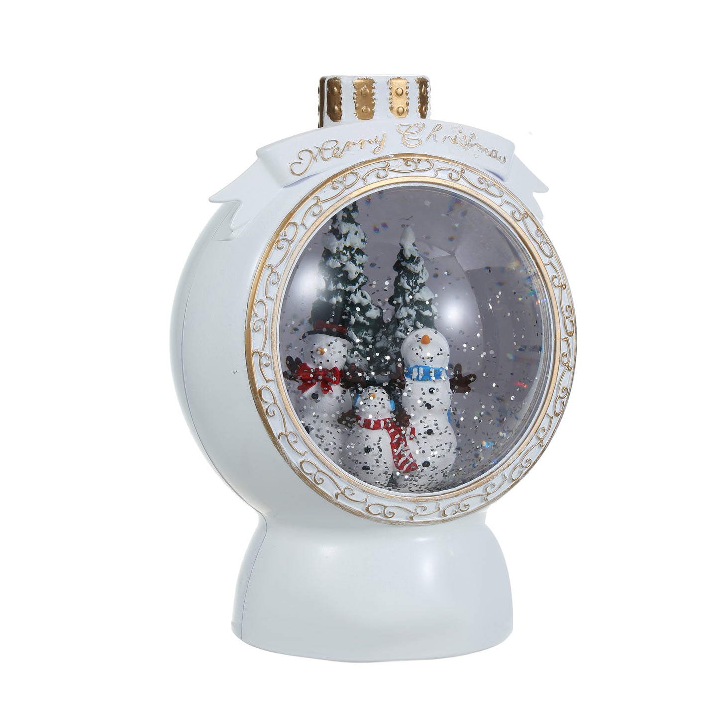 SINT Christmas Musical White Round Snow Globe Lantern with Snowman Family Scene for Christmas Decoration