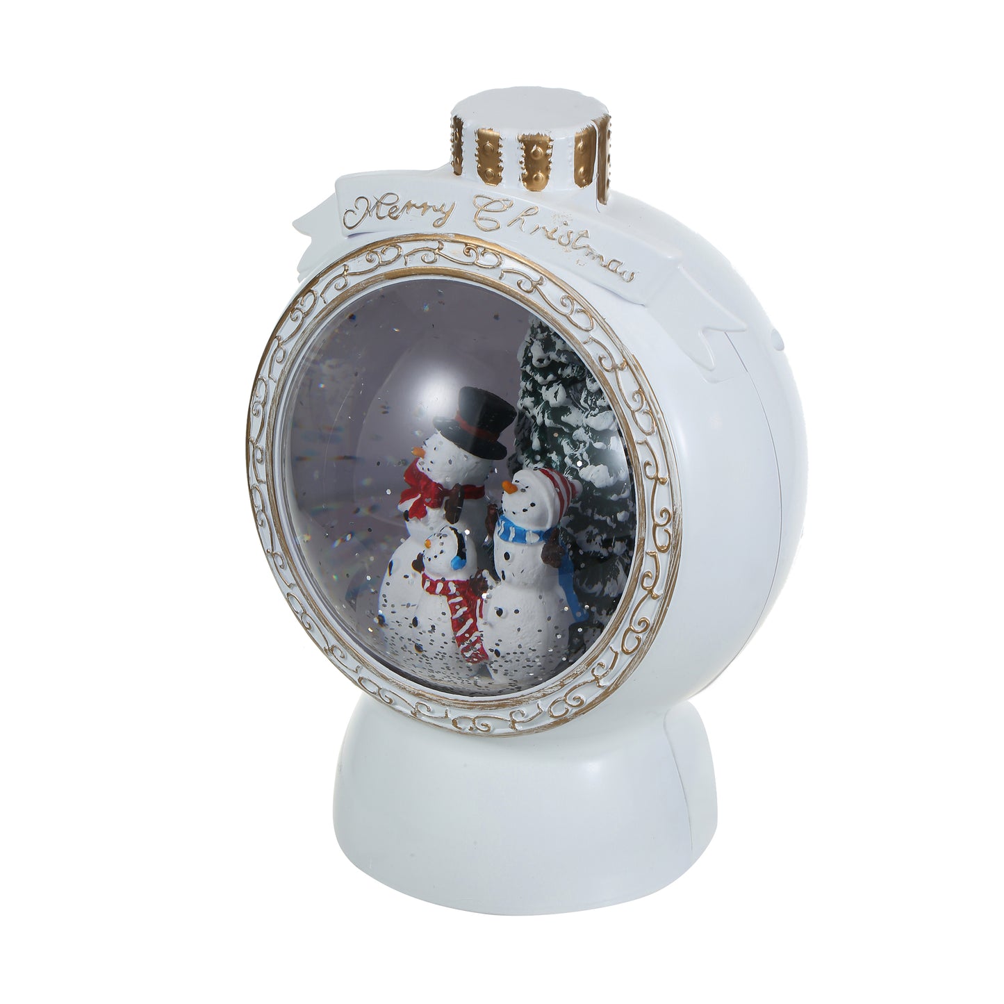 SINT Christmas Musical White Round Snow Globe Lantern with Snowman Family Scene for Christmas Decoration