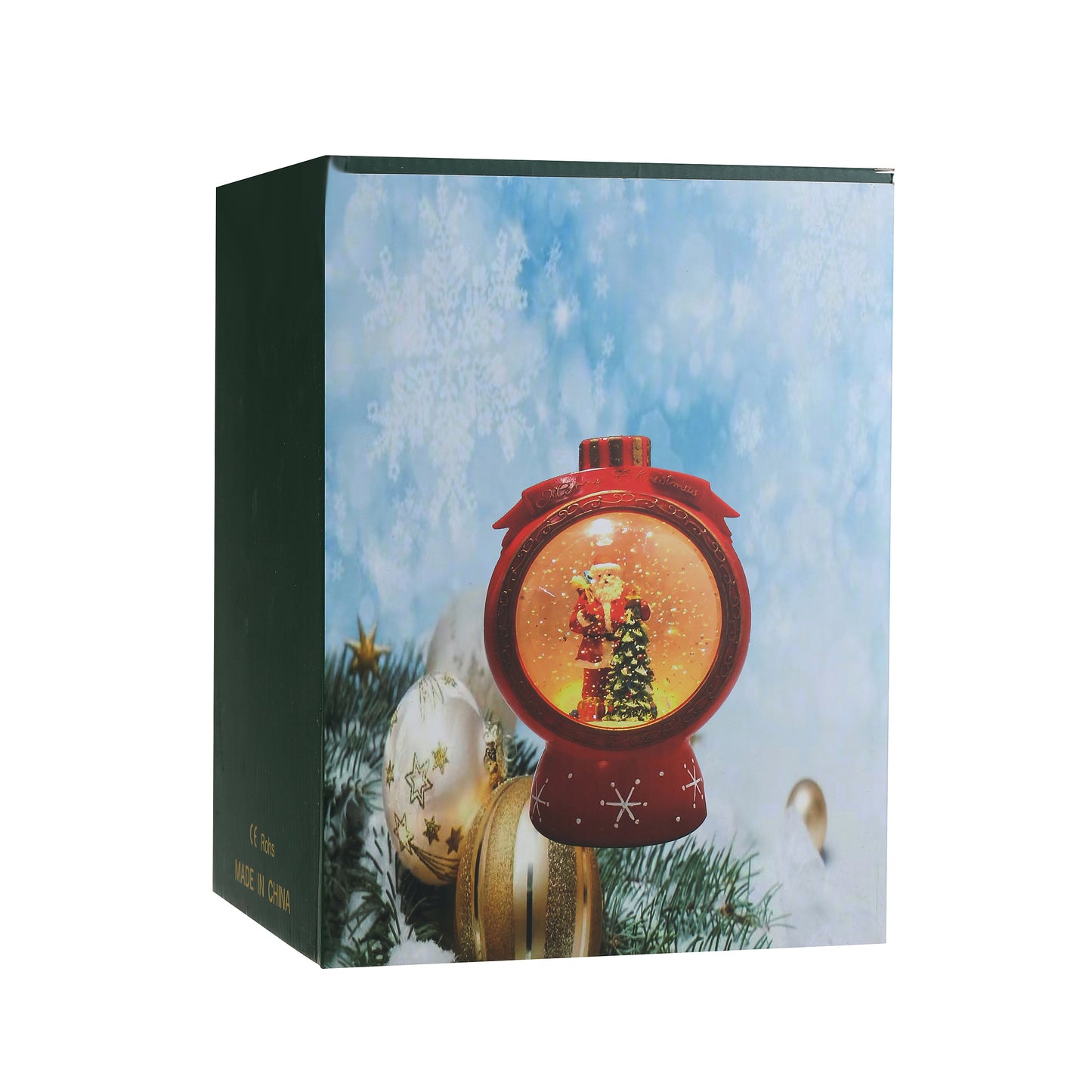 SINT Christmas Musical Red Round Snow Globe Lantern with Santa Claus Scene for Christmas Decoration