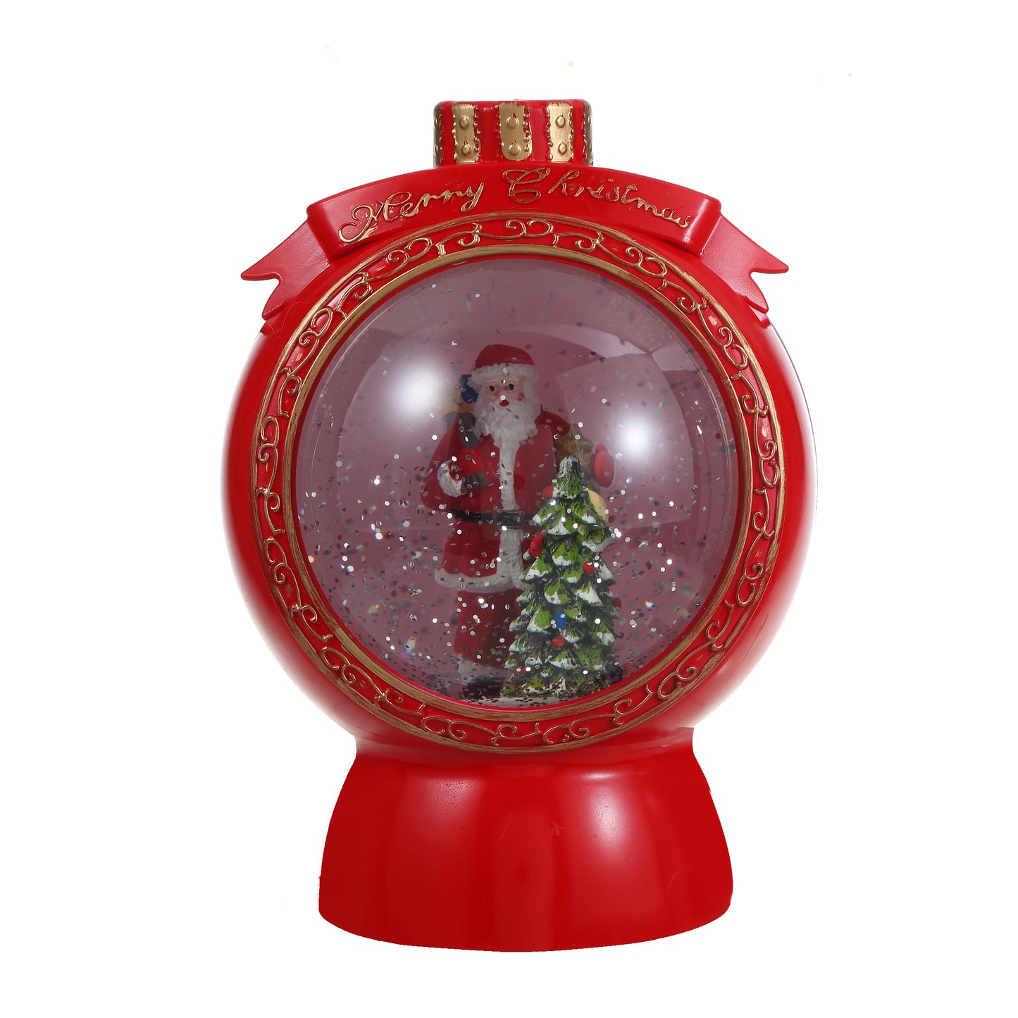 SINT Christmas Musical Red Round Snow Globe Lantern with Santa Claus Scene for Christmas Decoration