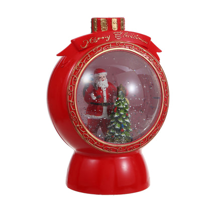 SINT Christmas Musical Red Round Snow Globe Lantern with Santa Claus Scene for Christmas Decoration