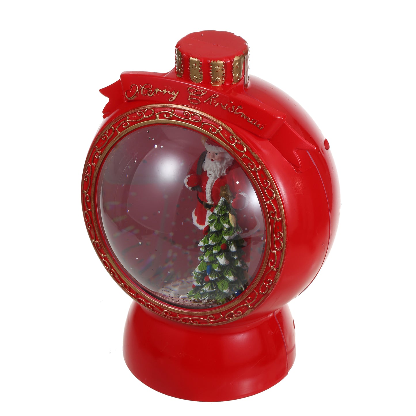 SINT Christmas Musical Red Round Snow Globe Lantern with Santa Claus Scene for Christmas Decoration