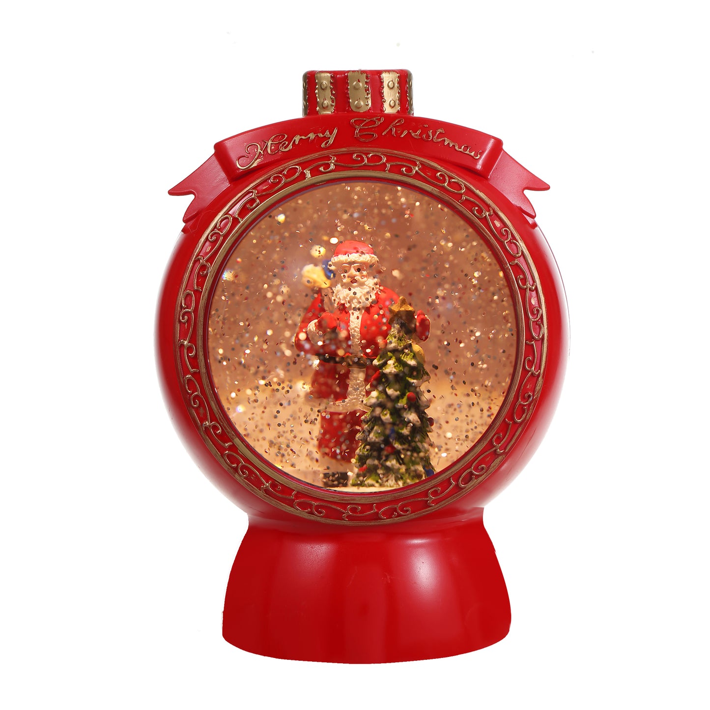 SINT Christmas Musical Red Round Snow Globe Lantern with Santa Claus Scene for Christmas Decoration