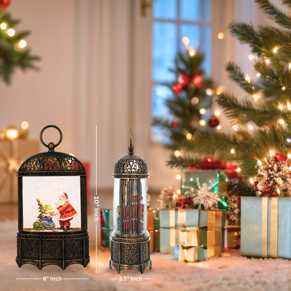 SINT Christmas Vintage Snow Globe Lantern (Santa Claus with Teddy and Gift)