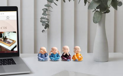 Cute Monk Statue Miniature- Set of 4