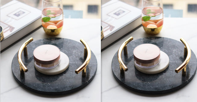 Metal Handle Marble Round Tray Dining Tray