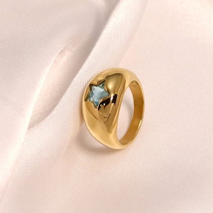 Fashion Titanium Steel Gold Pentagram Zircon Micro-inlaid Design Ring