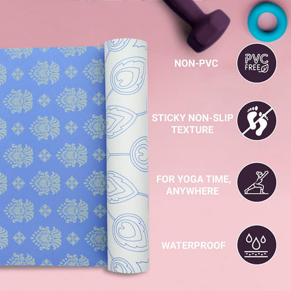 Premium 6mm Print Reversible Yoga Mat- Blue Peacock