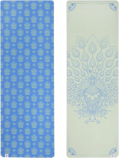 Premium 6mm Print Reversible Yoga Mat- Blue Peacock