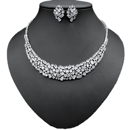 Simple Graceful Shining Zircon Necklace Earrings Set