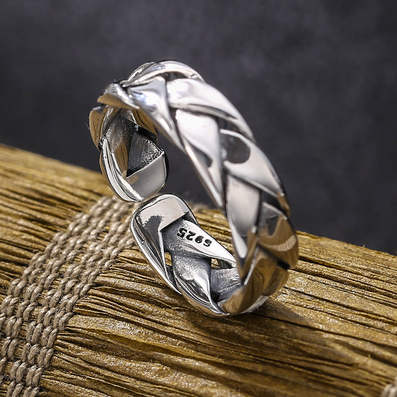 S925 Sterling Silver Simple Woven Glossy Ring