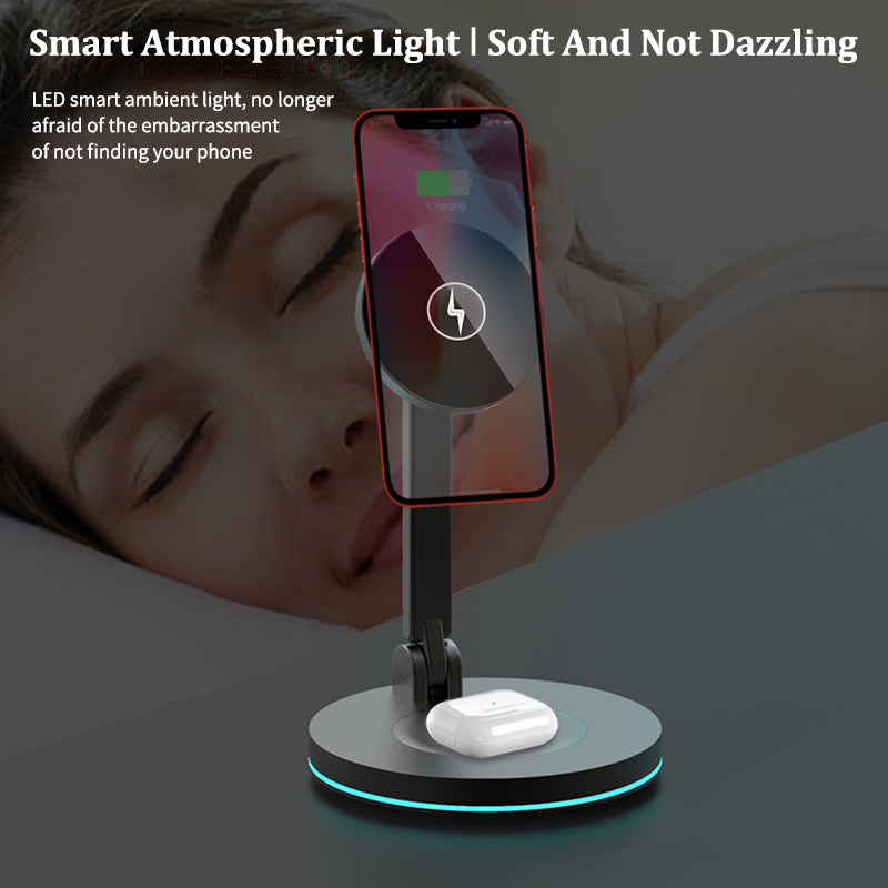 Compatible with Apple , 2 In 1 Magnetic Wireless Charger Stand For Mini Pro Max Fast Charging Station Dock Mobile Phone Chargers