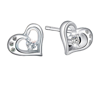Women's Simple Heart 925 Sterling Silver Stud Earrings