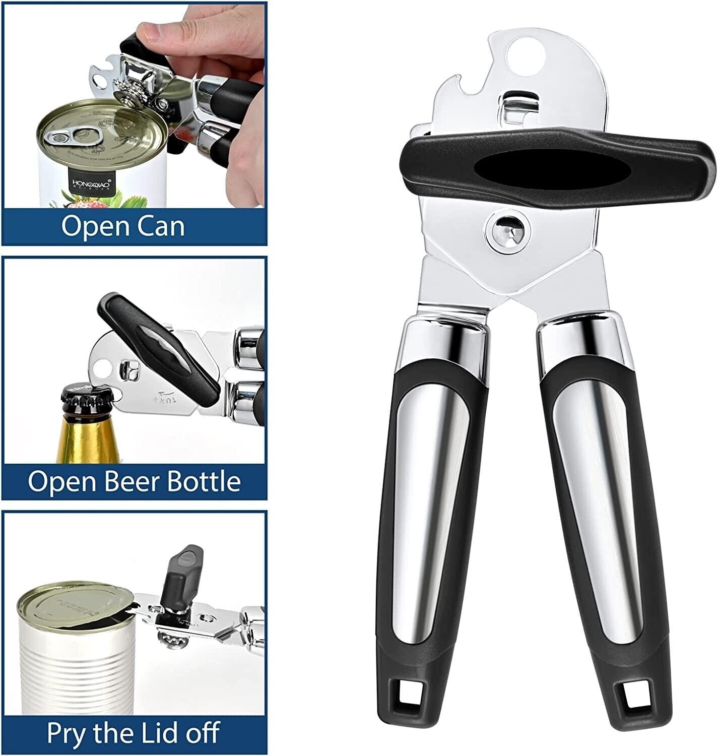 Manual Can Opener Smooth Edge Heavy Duty Stainless Steel Blades Beer Opener