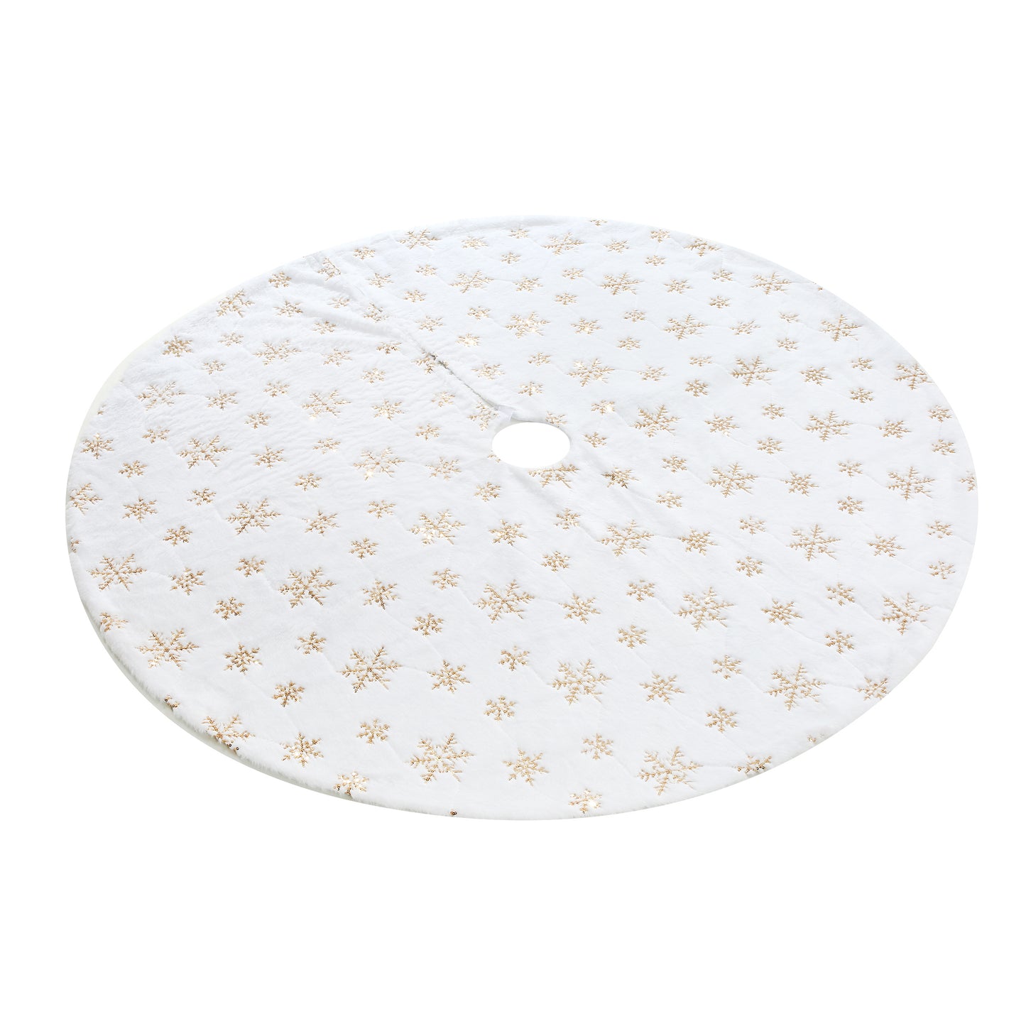 SINT 48 Inch Large White Chritsmas Tree Skirt with Gold Snowflake